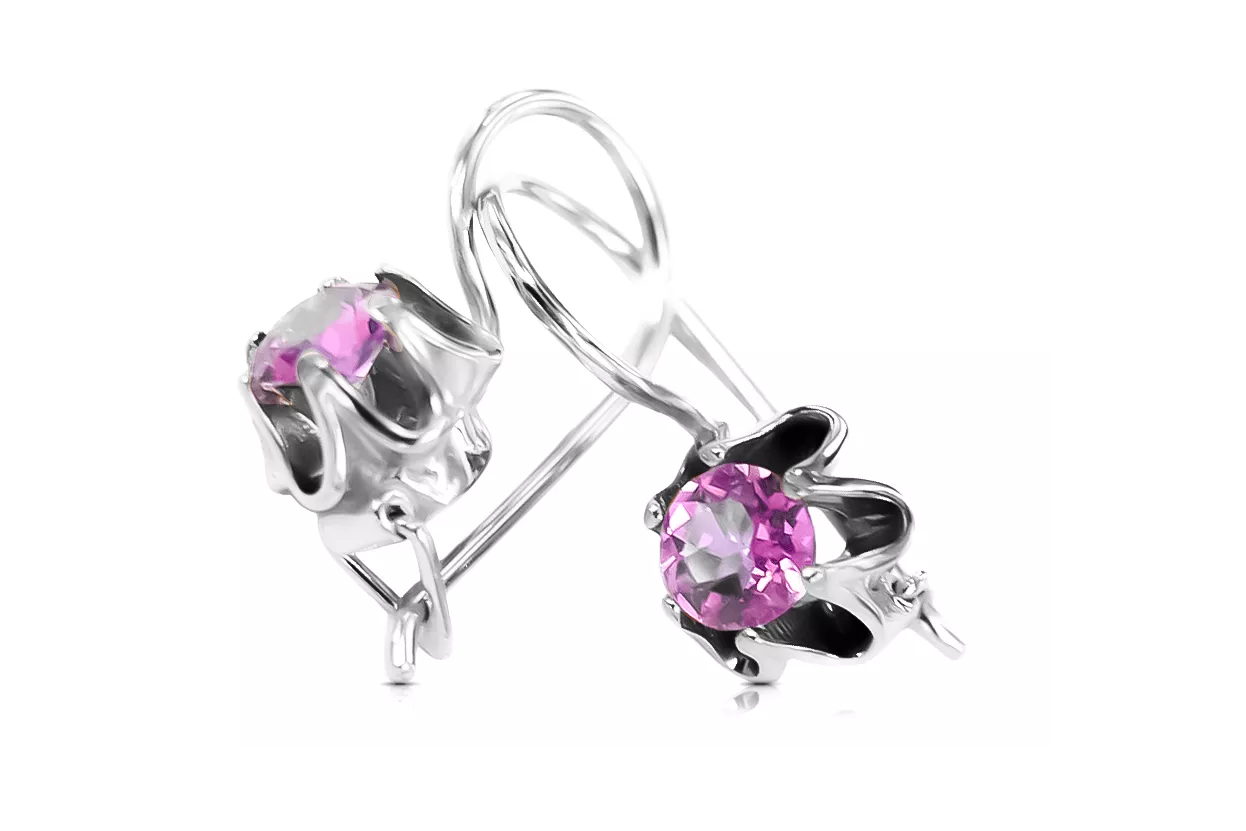 Argent sterling 925 925 Amethyst des boucles d'oreilles vec013s Russe Soviétique URSS Style vintage Art Deco style